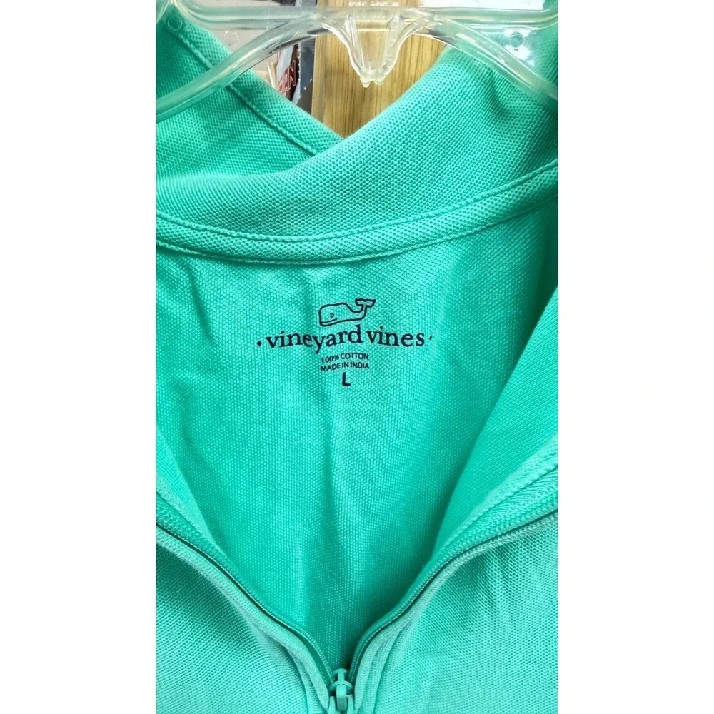 Vineyard Vines Mens Large Mint Green Pique Cotton Quarter Zip Pullover Sweater